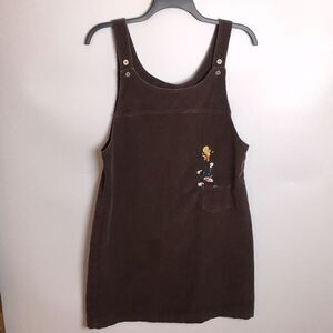 Warner Bros Looney Tunes Vintage Brown Corduroy Overalls Dress Mini Tweety XL